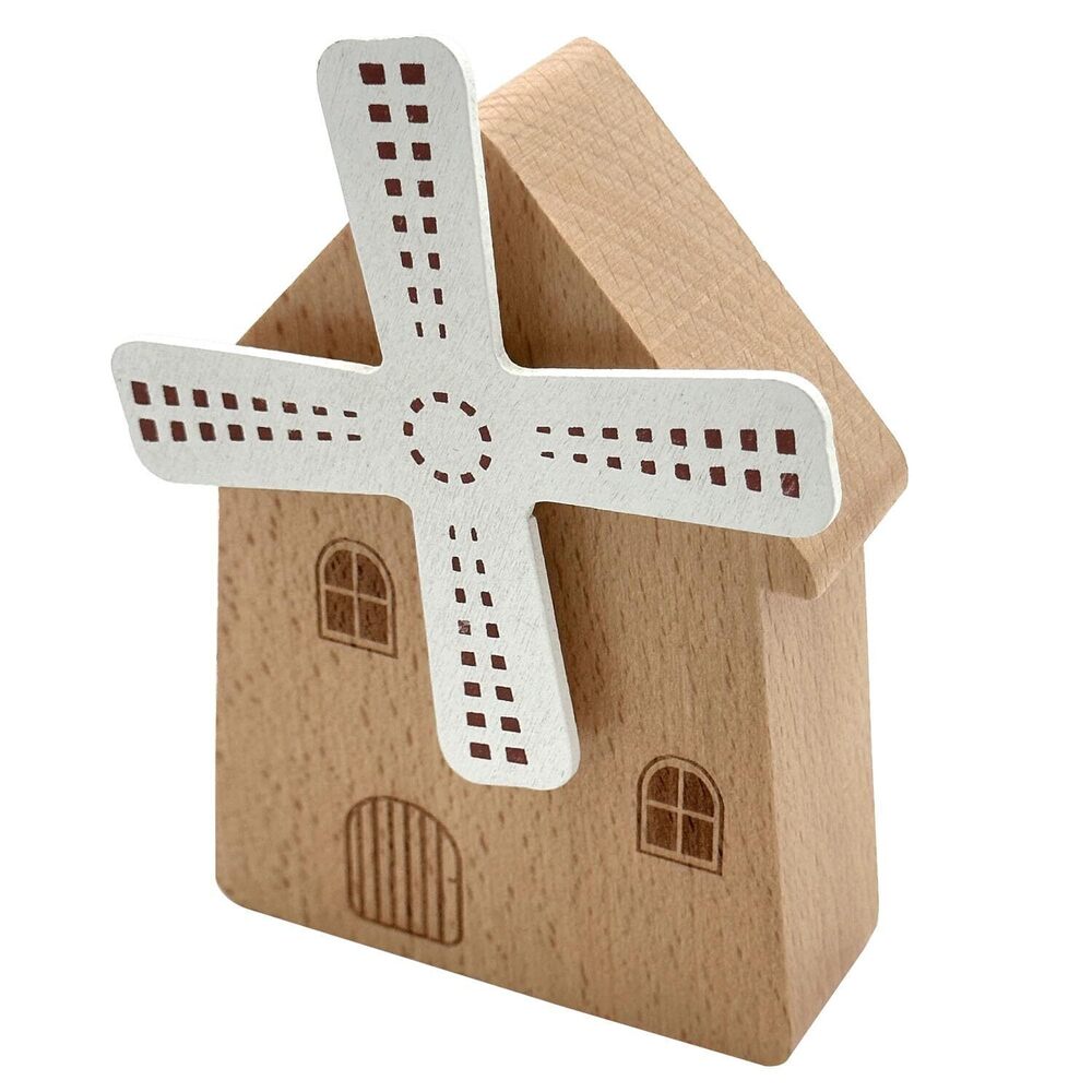 1501 What a Wonderful World Rotating Wood House Windmill Wind Up Music Box